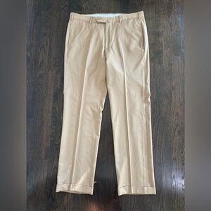 Incotex Mens Wool Super 100s Dress Pants Khaki Cuffed Flat Front